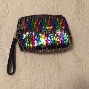 Rainbow sequin wristlet